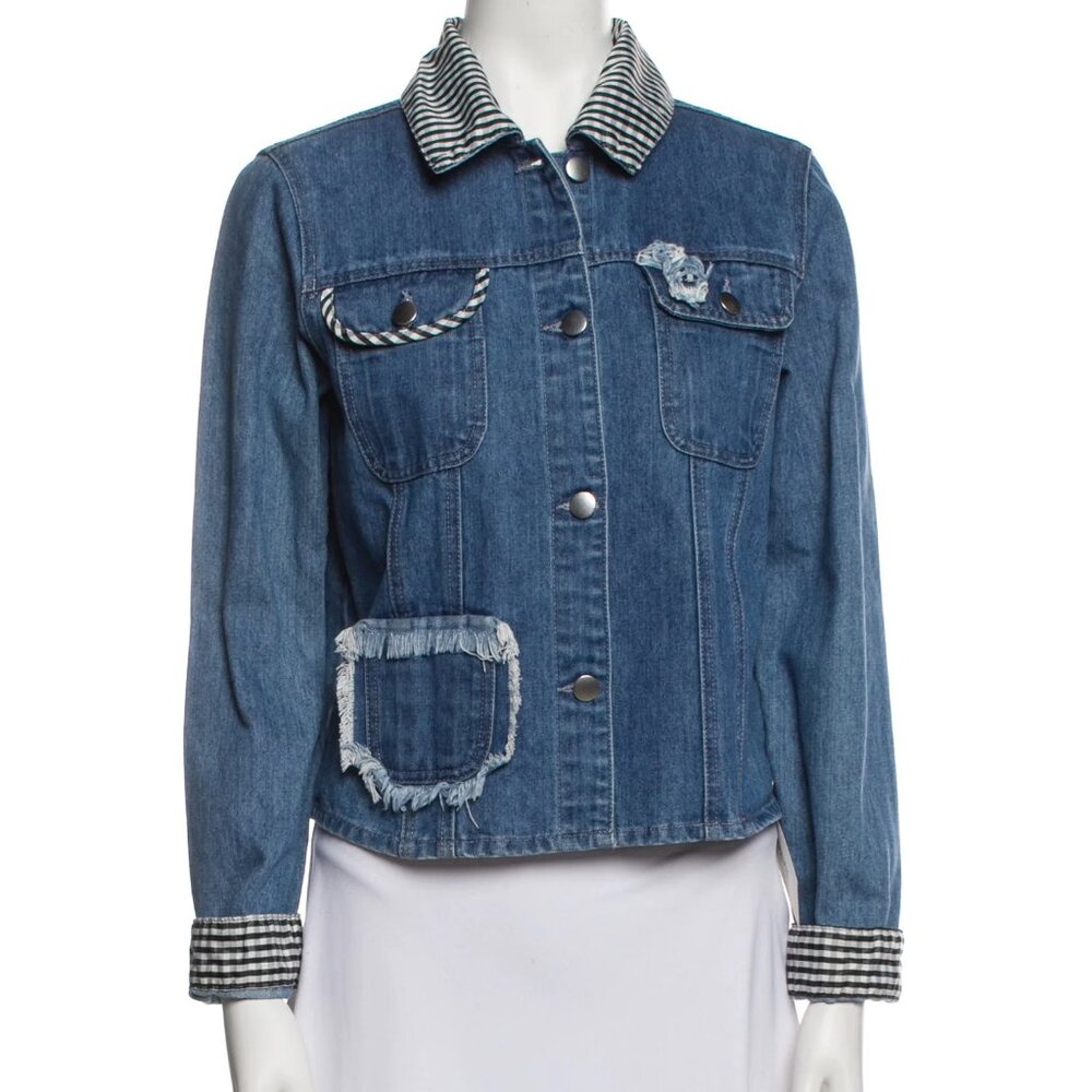Samantha Sipos Long Sleeve Denim Plaid Cuffed Collar Girls Jean Jacket Coat